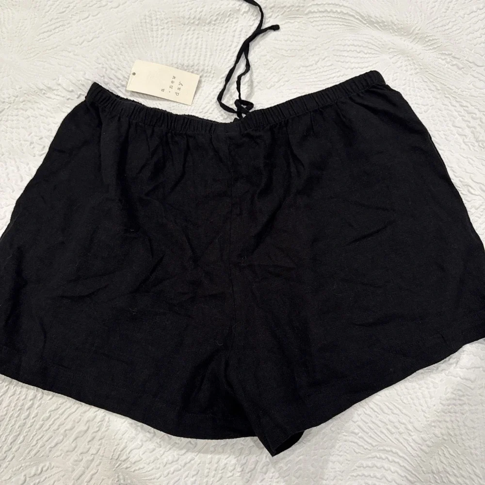 A New Day Black Linen Blend Pull On Shorts Size M Waistband High Waist - Picture 5 of 7